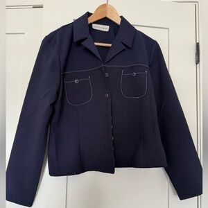 Vintage Smart Set Navy Blue Utility Blazer - Contrast Stitching - Size S